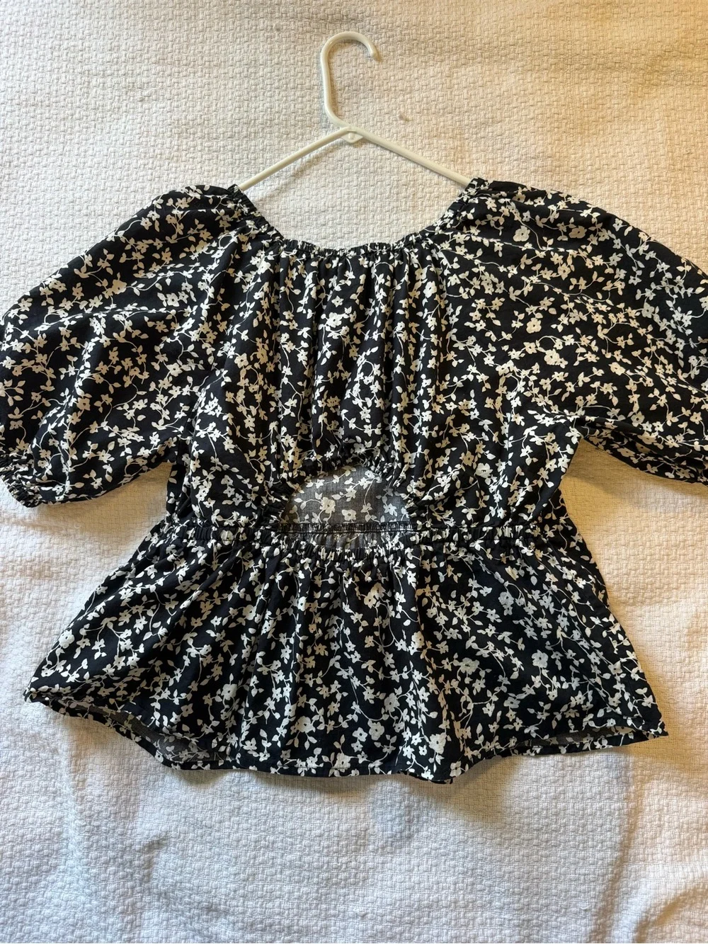 Old Navy Black and White Floral Peplum Blouse
